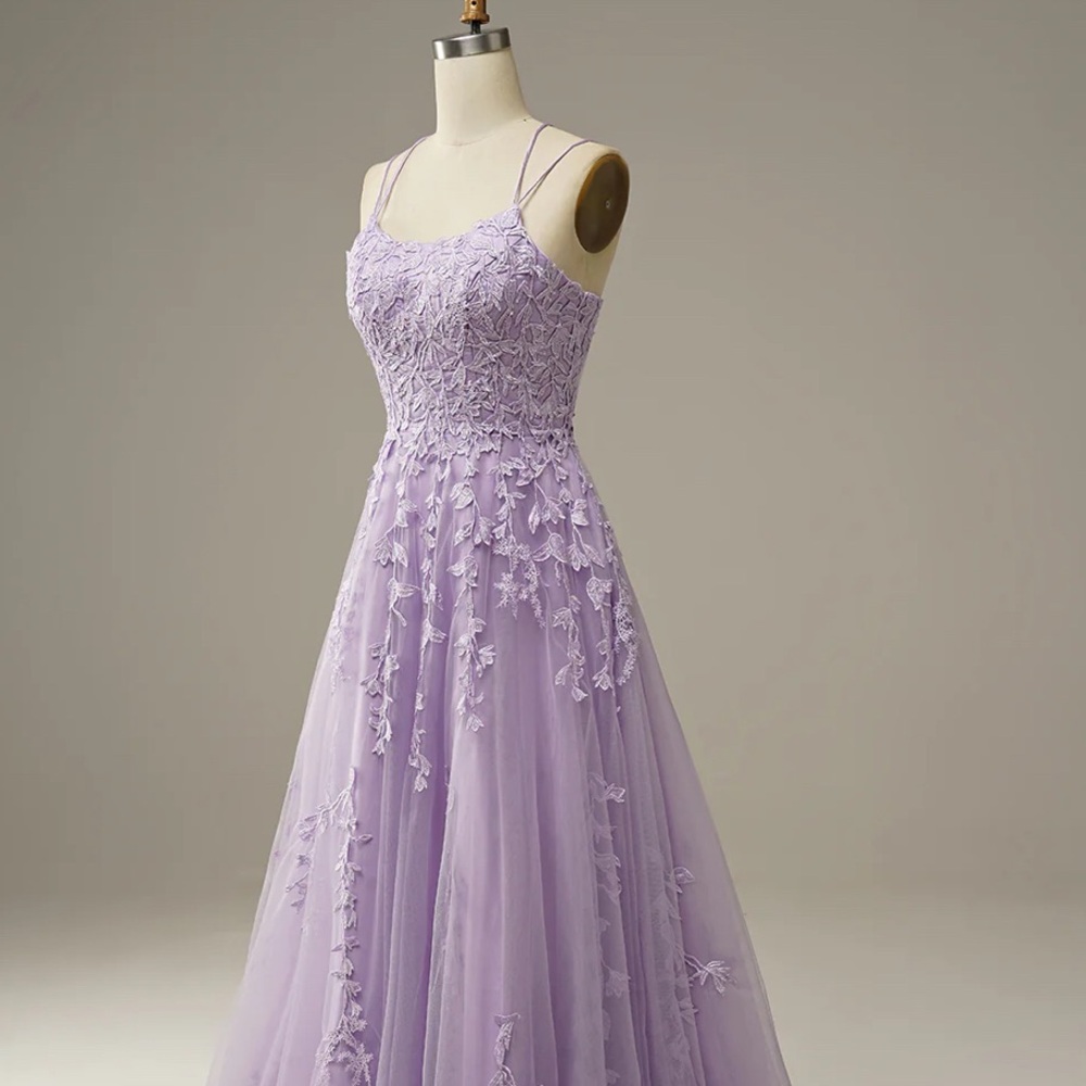 Purple Tulle A-Line Prom Dress With Appliques